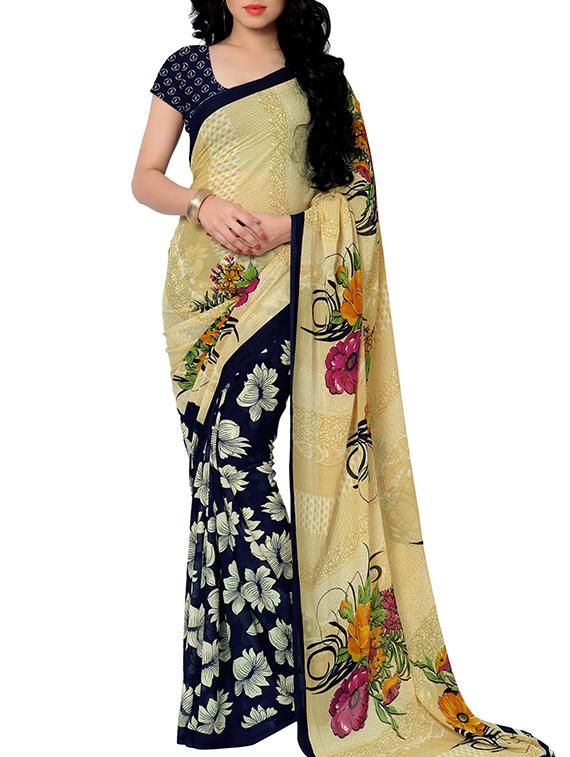 blue georgette saree with blouse - 11424214 - Zoom Image - 1