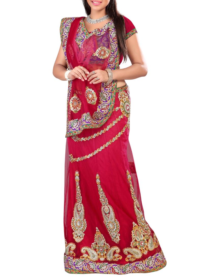 pink net embroidered lehenga saree with blouse - 11424595 - Zoom Image - 1