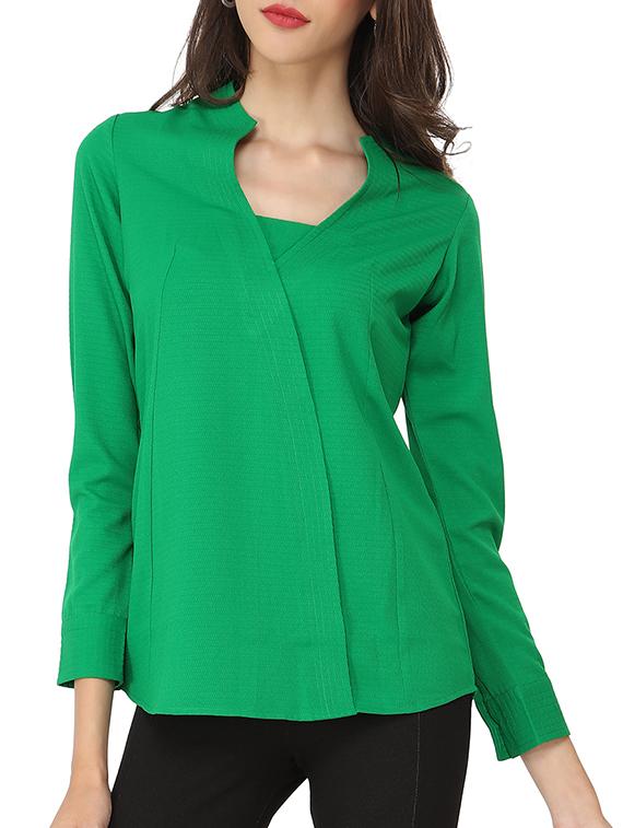 band collar faux wrap top - 11429215 - Zoom Image - 1