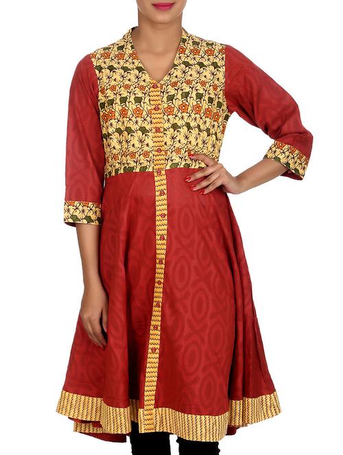 maroon printed cotton kurta - 11433961 - Very Small Image - 1