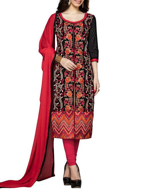 embroidered semi-stitched churidaar suit - 11435591 - Standard Image - 1