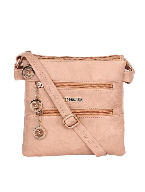 solid beige faux leather sling bag - 11438399 - Standard Image - 1