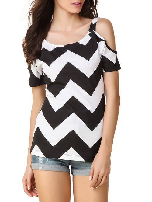 black jersey chevron print top - 11441435 - Very Small Image - 1