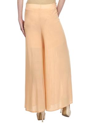 solid beige satin palazzo - 11441821 - Standard Image - 3