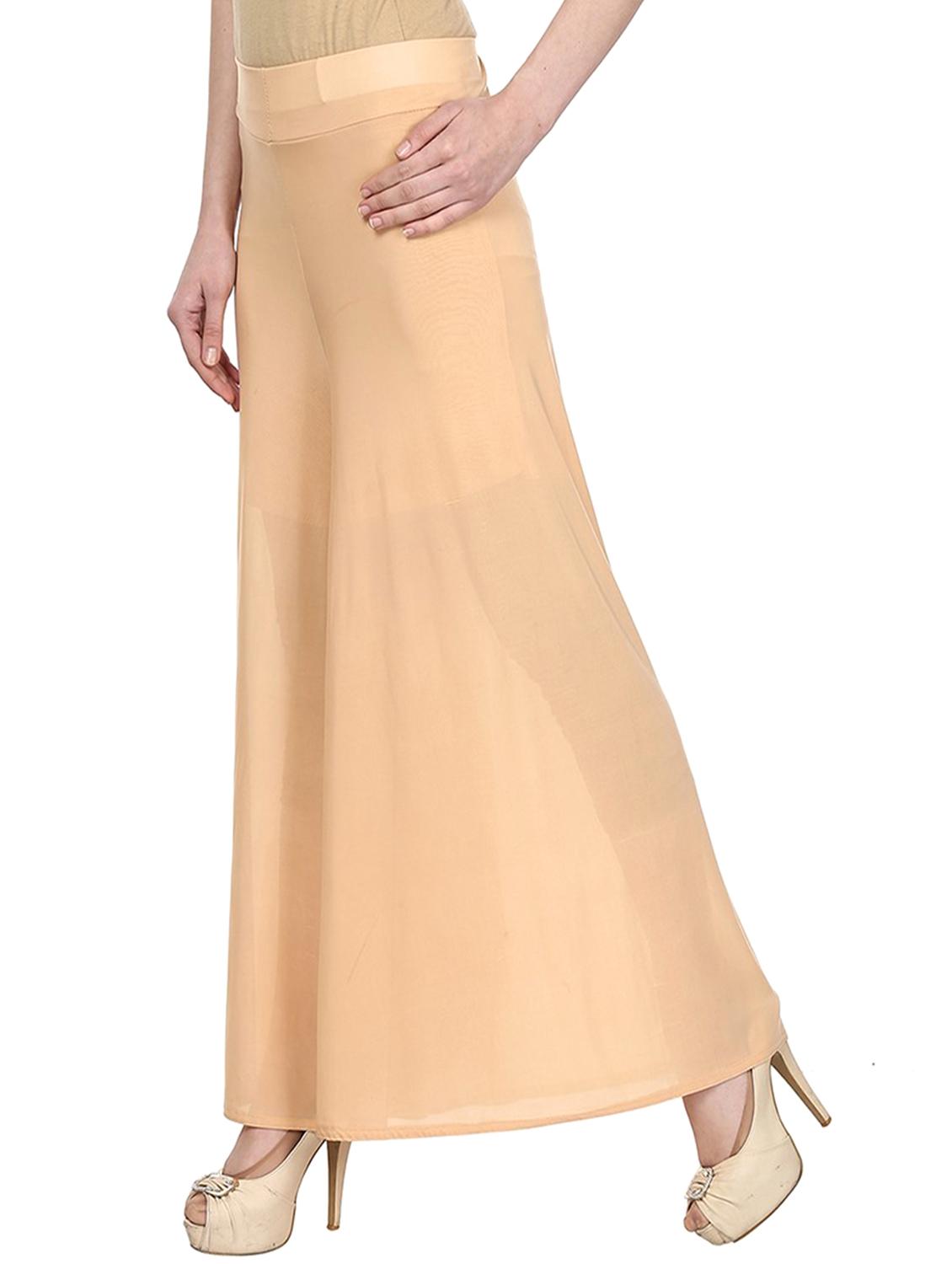 solid beige satin palazzo - 11441821 - Zoom Image - 2