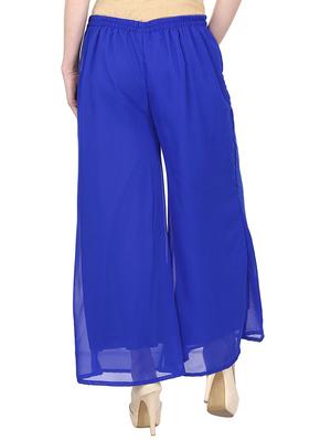 solid dark blue georgette palazzo - 11441842 - Standard Image - 3