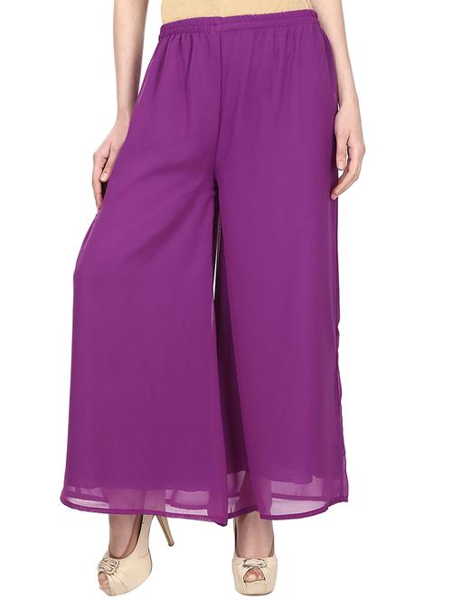 solid purple georgette palazzo - 11441848 - Standard Image - 1