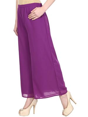solid purple georgette palazzo - 11441848 - Standard Image - 2