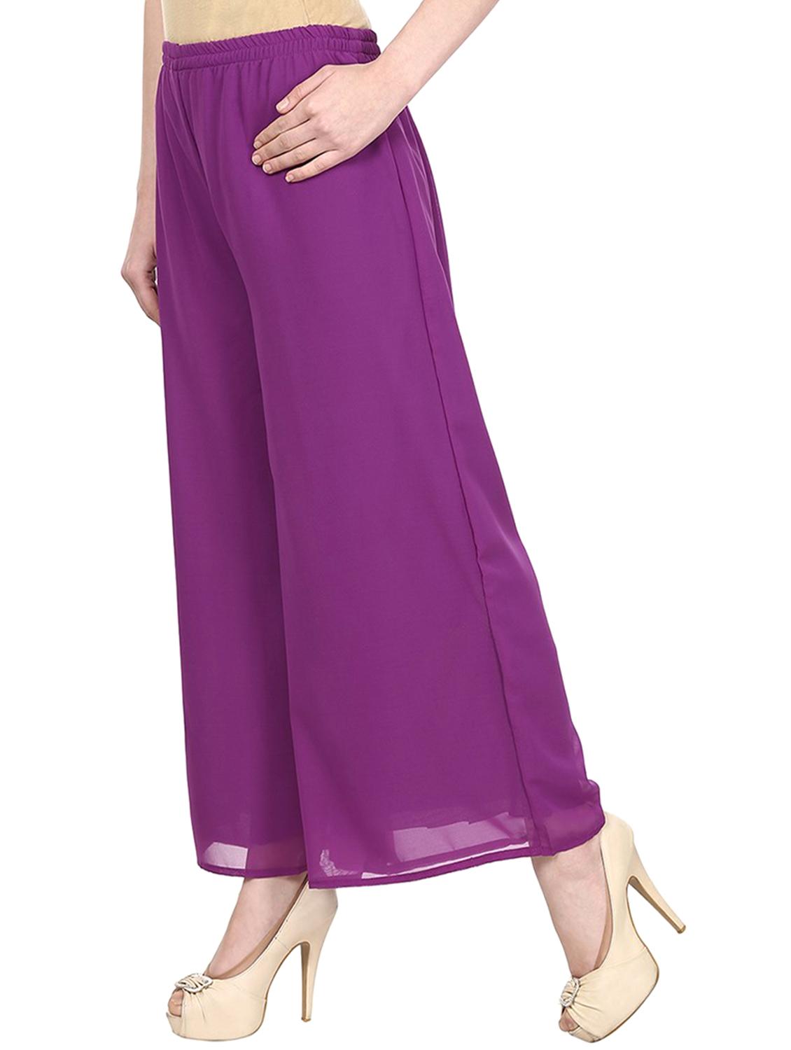 solid purple georgette palazzo - 11441848 - Zoom Image - 2