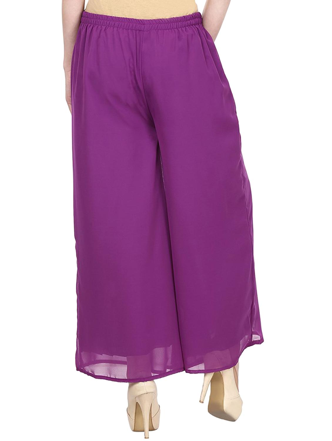 solid purple georgette palazzo - 11441848 - Zoom Image - 3
