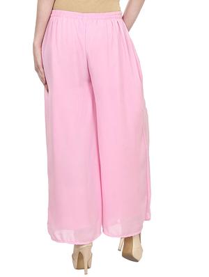 solid light pink georgette palazzo - 11441850 - Standard Image - 3
