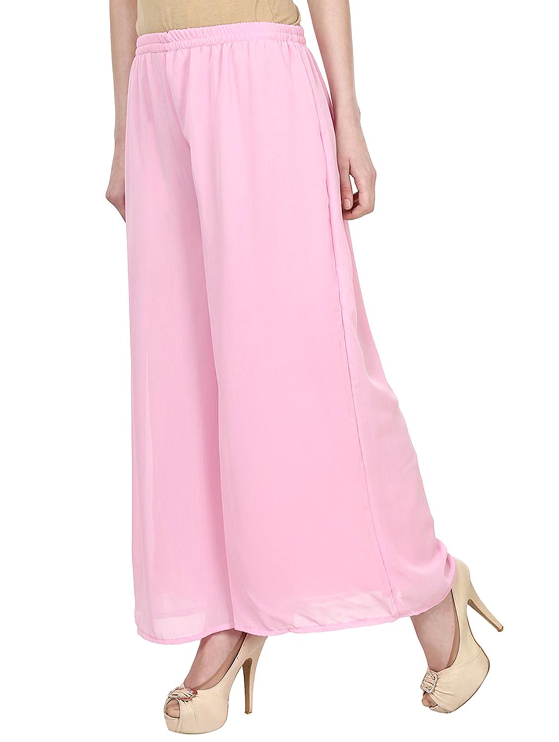solid light pink georgette palazzo - 11441850 - Zoom Image - 2
