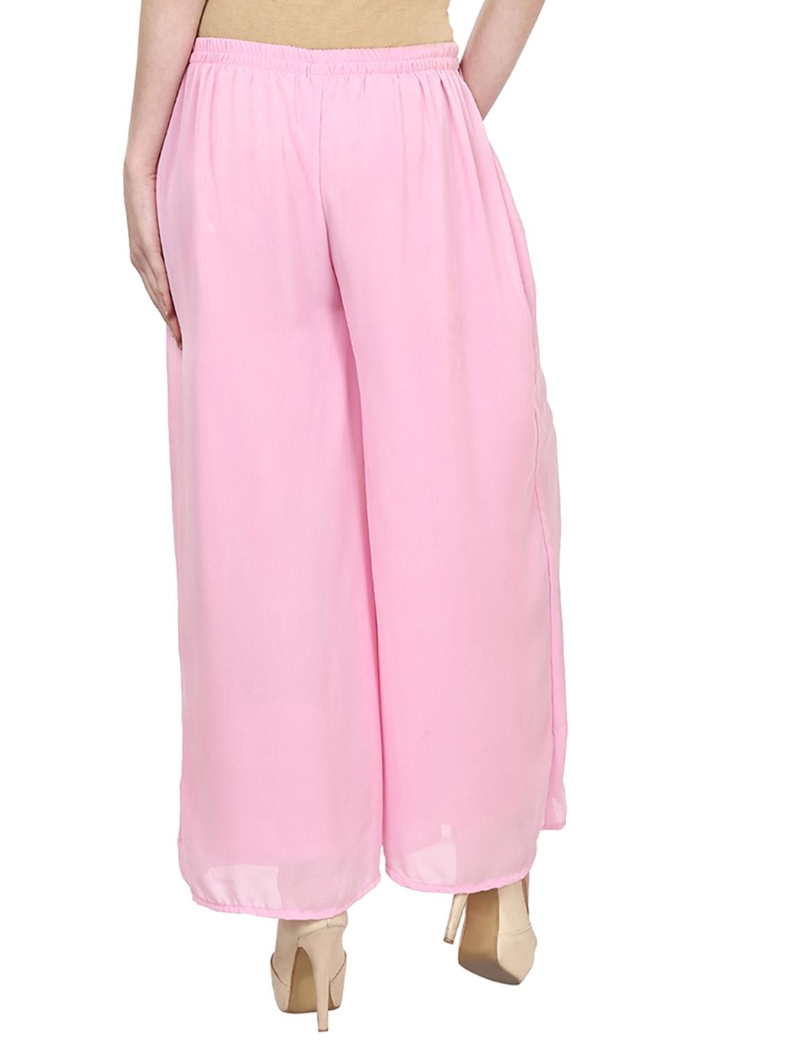 solid light pink georgette palazzo - 11441850 - Zoom Image - 3