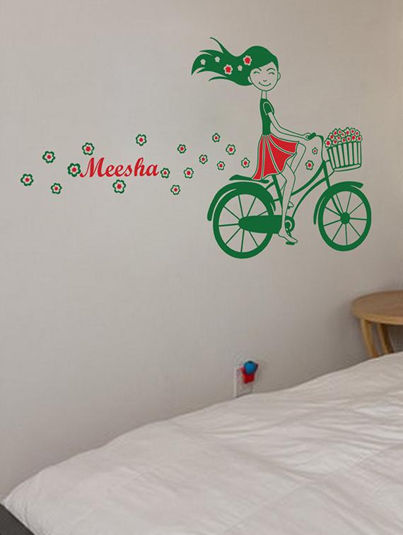 green bicycle girl vinyl wall sticker