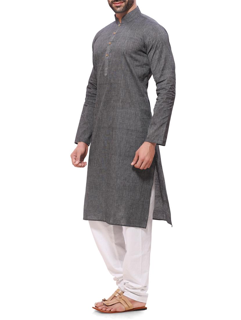 grey cotton kurta pyjama set - 11458822 - Zoom Image - 2