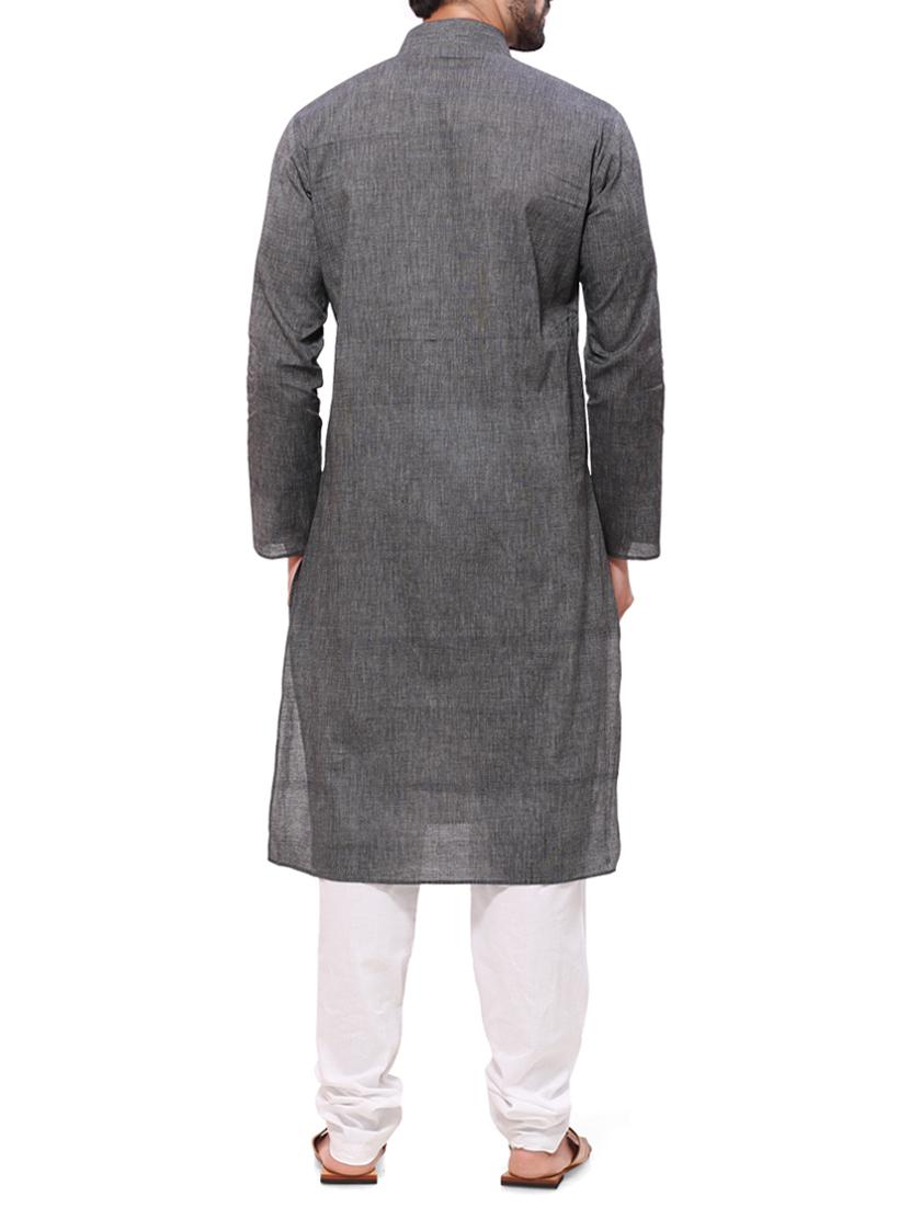 grey cotton kurta pyjama set - 11458822 - Zoom Image - 3