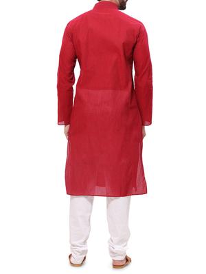 red cotton kurta pyjama set - 11458823 - Standard Image - 3