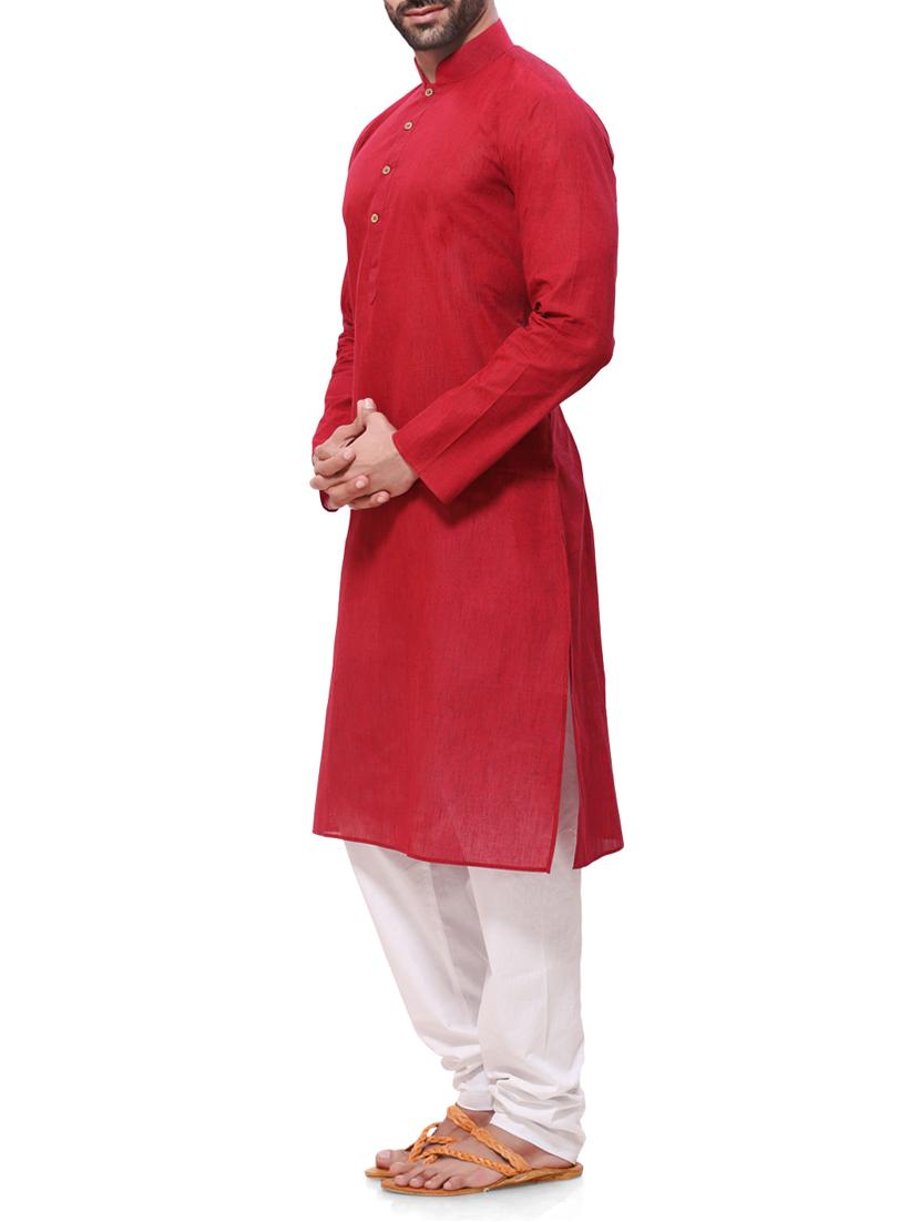 red cotton kurta pyjama set - 11458823 - Zoom Image - 2