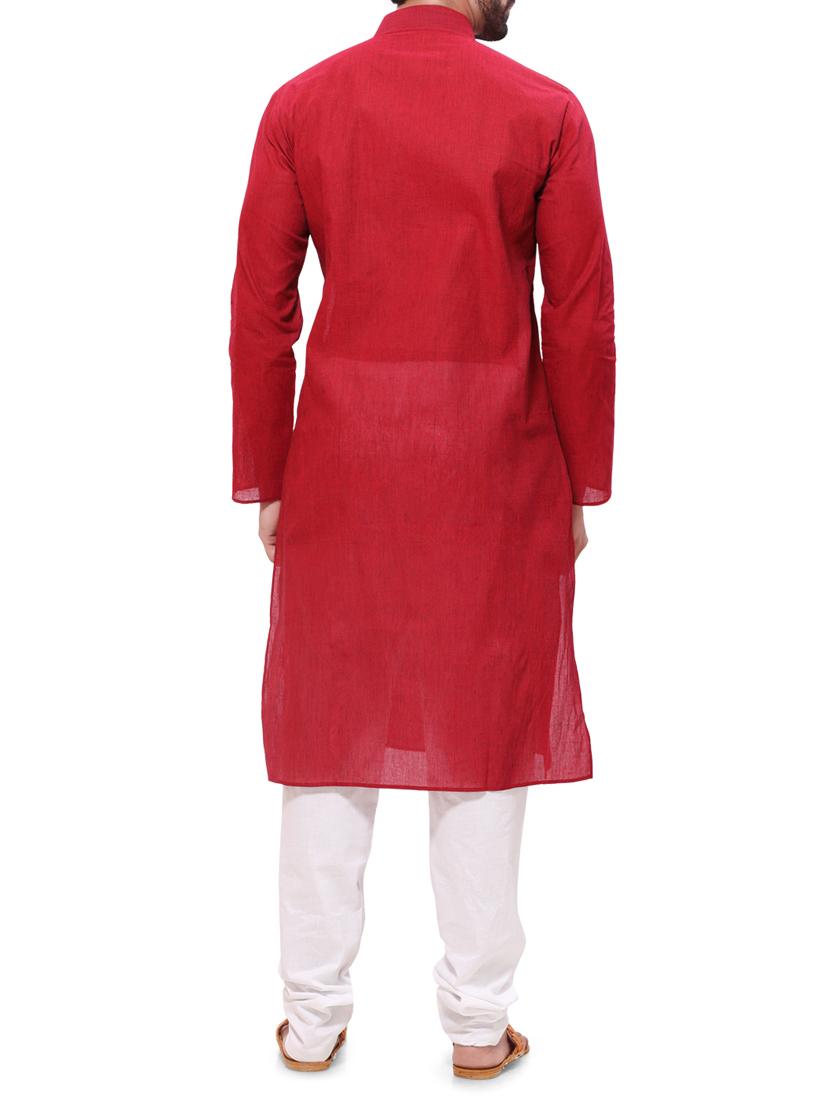 red cotton kurta pyjama set - 11458823 - Zoom Image - 3