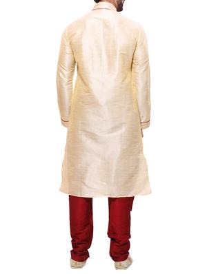 beige silk blend kurta pyjama set - 11458832 - Standard Image - 3