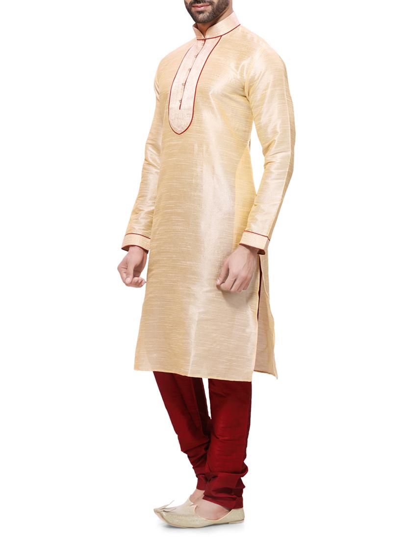 beige silk blend kurta pyjama set - 11458832 - Zoom Image - 2