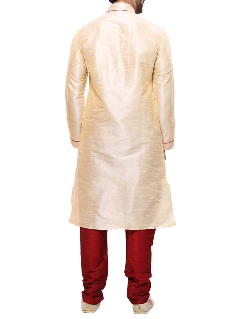 beige silk blend kurta pyjama set - 11458832 - Zoom Image - 3