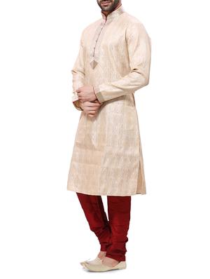 beige silk blend kurta pyjama set - 11458854 - Standard Image - 2