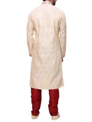 beige silk blend kurta pyjama set - 11458854 - Standard Image - 3
