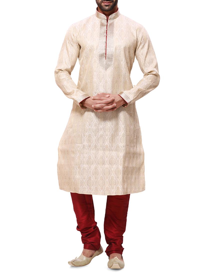 beige silk blend kurta pyjama set