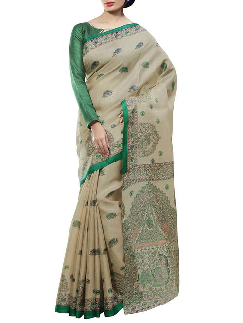 beige art silk printed saree with blouse - 11463913 - Very Small Image - 1