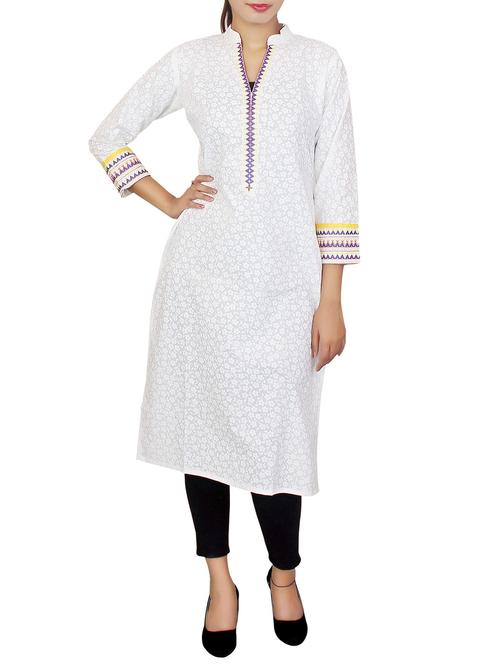 white cotton printed kurta - 11464984 - Standard Image - 1