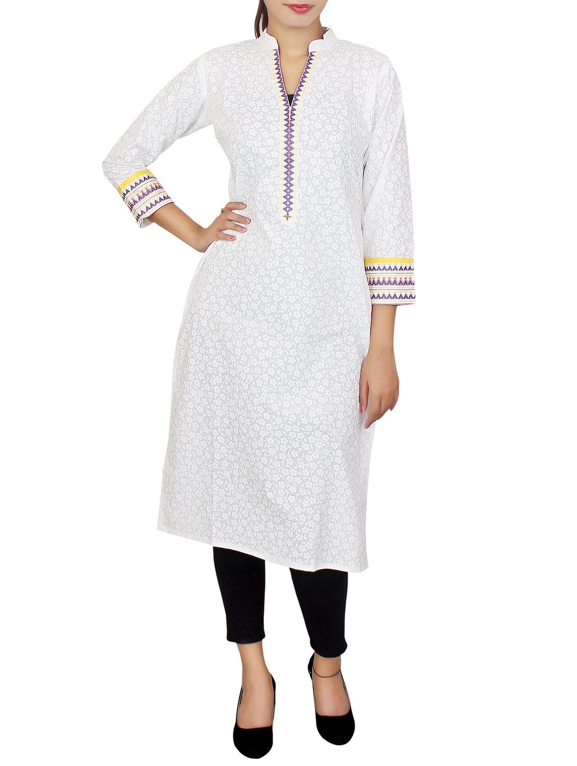 white cotton printed kurta - 11464984 - Zoom Image - 1