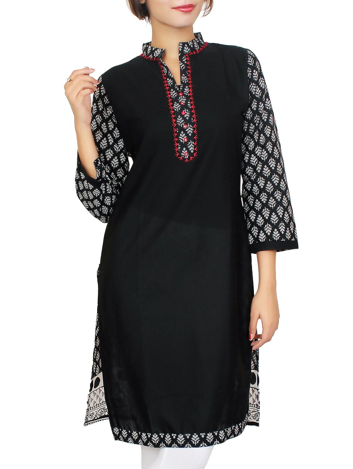 black cotton kurta - 11465016 - Zoom Image - 1
