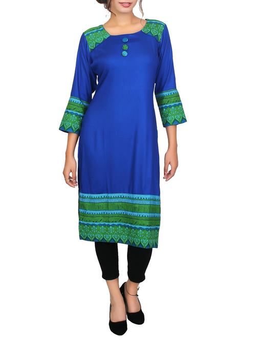 blue viscose kurta - 11465025 - Standard Image - 1