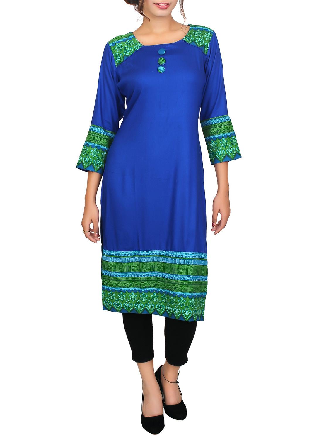 blue viscose kurta - 11465025 - Zoom Image - 1