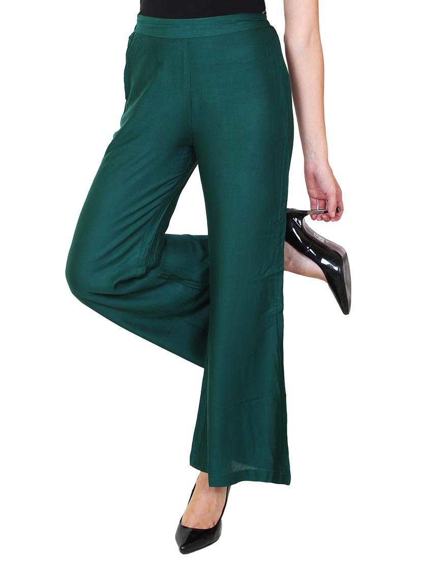solid bottle green rayon palazzo - 11470846 - Zoom Image - 1