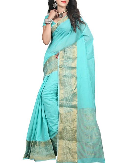 blue cotton saree with blouse - 11475757 - Very Small Image - 1
