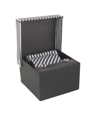 white-black microfiber tie, handkerchief & cufflinks (set of 3) - 11476305 - Standard Image - 4