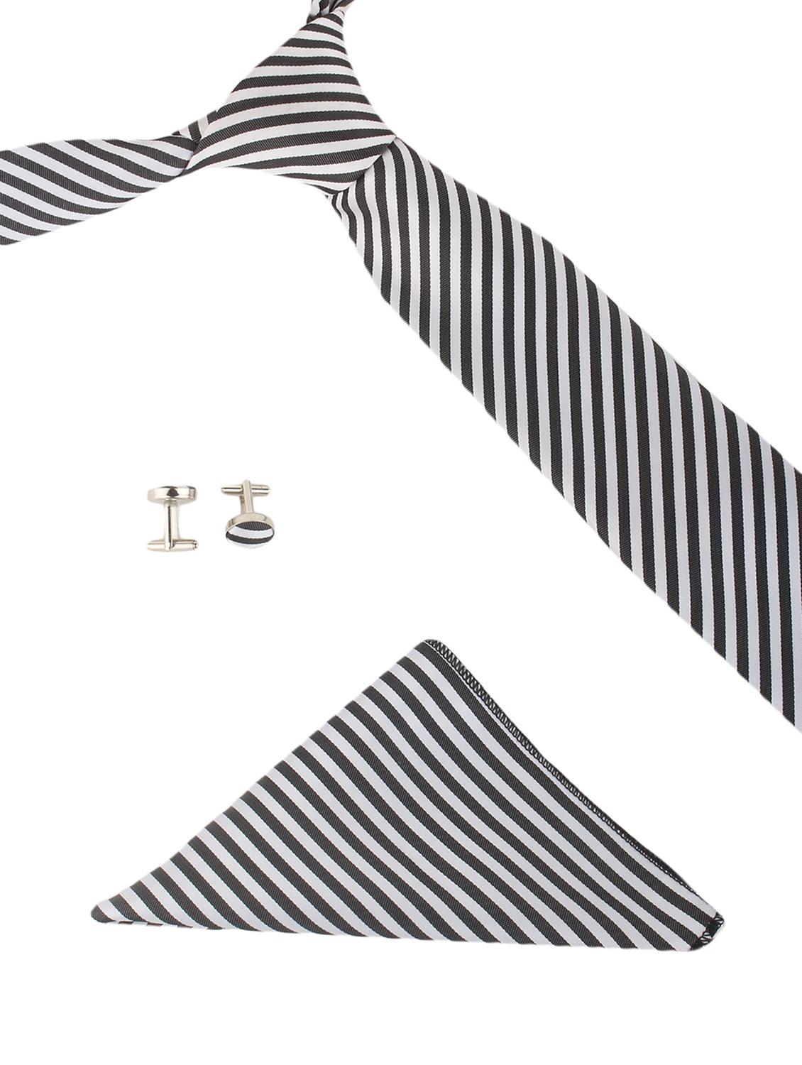 white-black microfiber tie, handkerchief & cufflinks (set of 3) - 11476305 - Zoom Image - 1