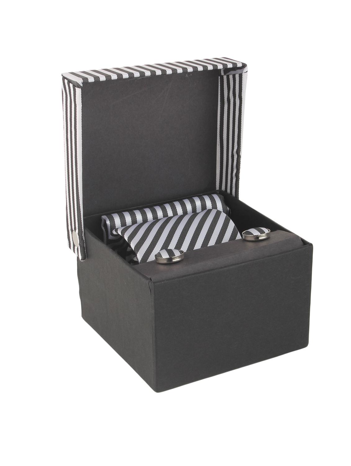 white-black microfiber tie, handkerchief & cufflinks (set of 3) - 11476305 - Zoom Image - 4