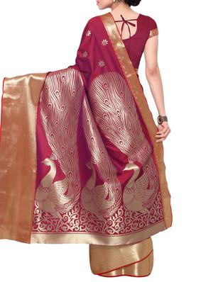 red art silk jacqurd saree with blouse - 11477910 - Standard Image - 2