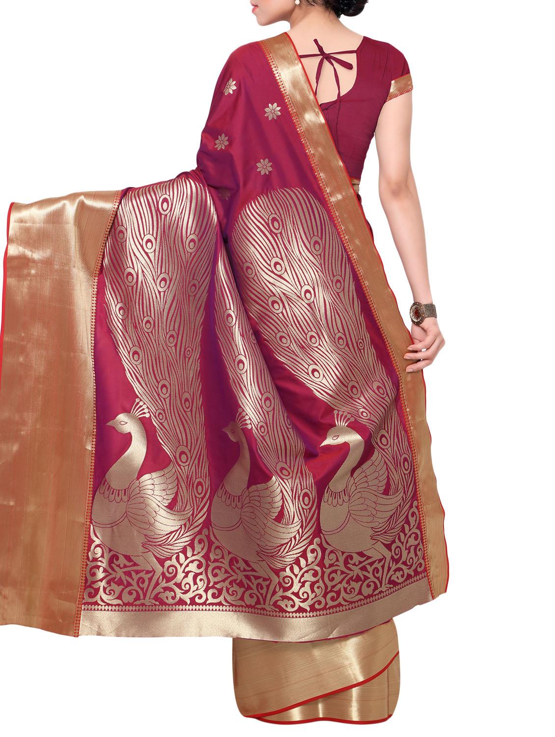 red art silk jacqurd saree with blouse - 11477910 - Zoom Image - 2