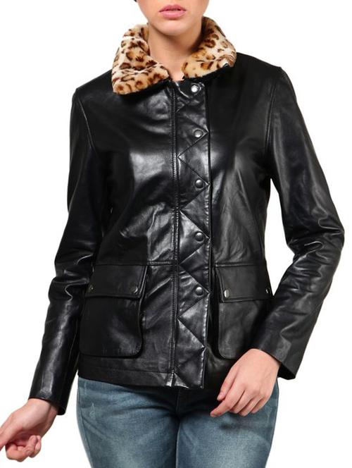 black full-sleeved leather jacket - 11478801 - Standard Image - 1