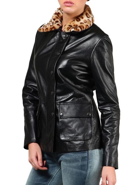 black full-sleeved leather jacket - 11478801 - Zoom Image - 2