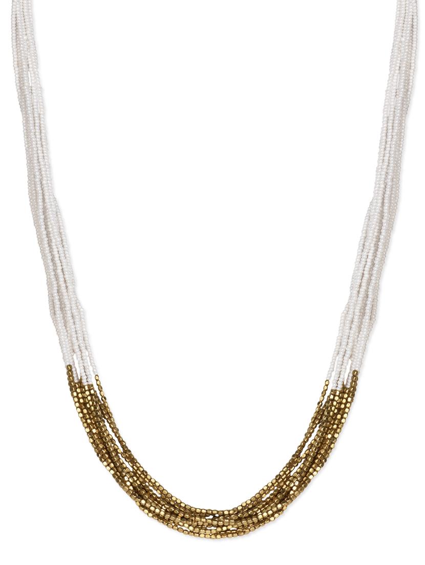 white & golden beaded multilayered neckpiece - 1148010 - Zoom Image - 1
