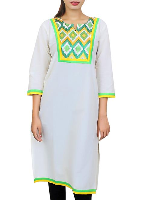 white embroidered cotton kurta - 11481418 - Standard Image - 1