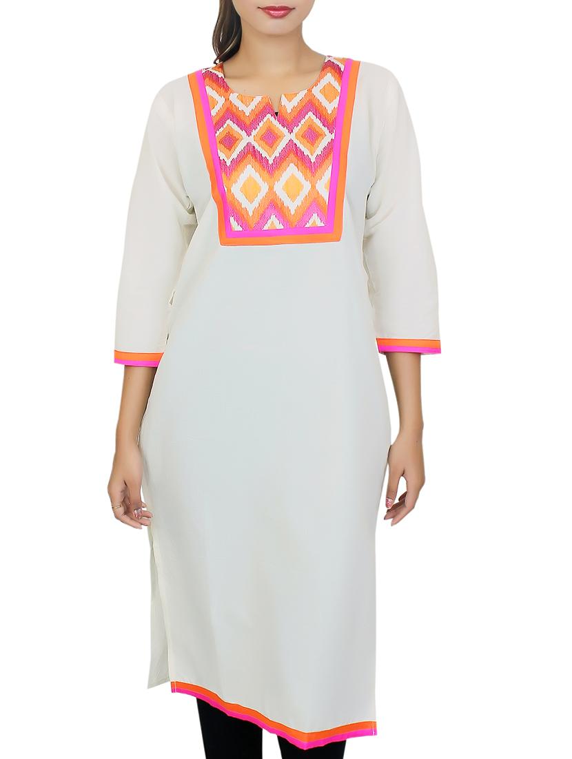 white embroidered cotton kurta - 11481419 - Zoom Image - 1