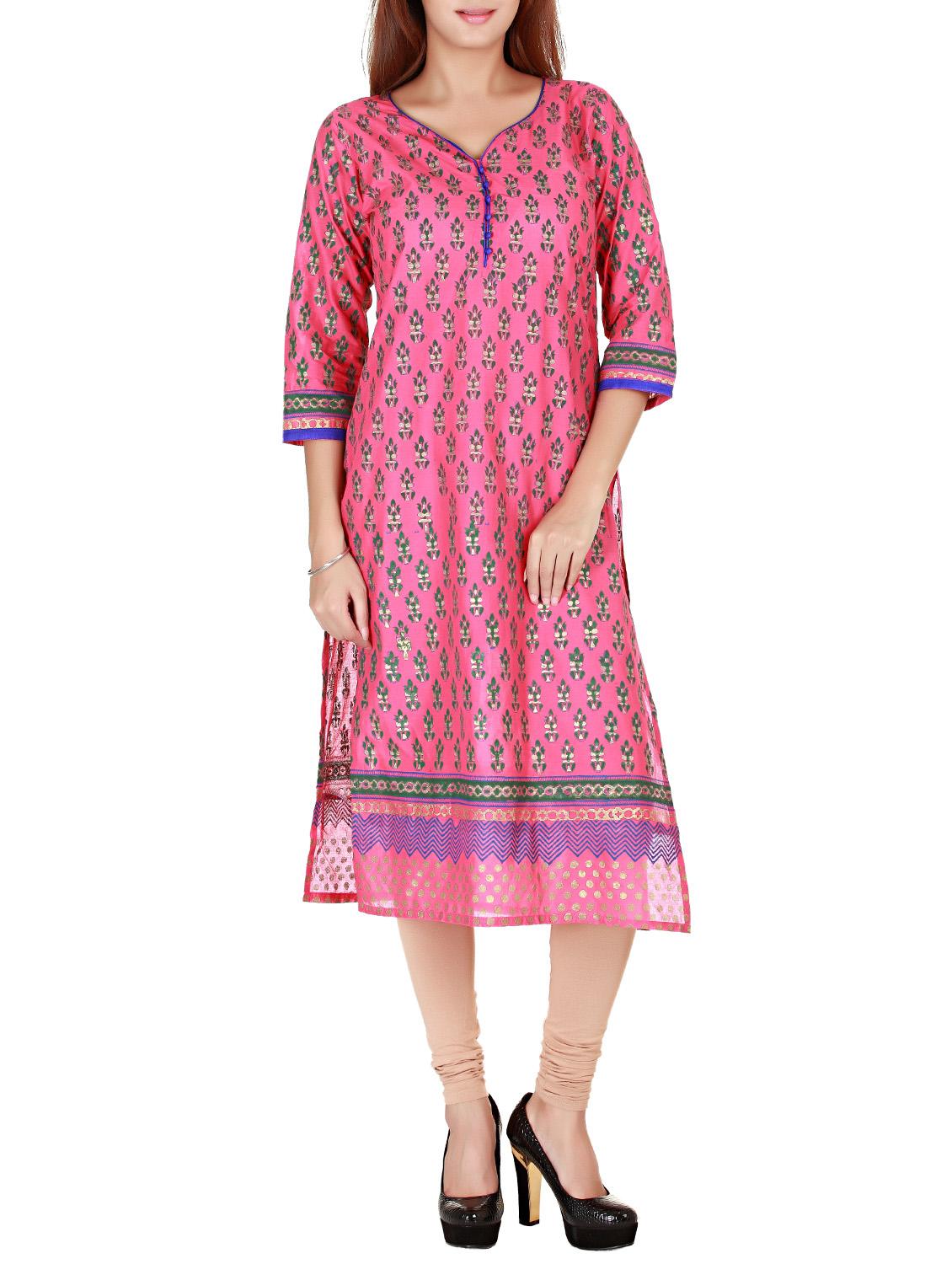 pink cotton kurta - 11487230 - Zoom Image - 1