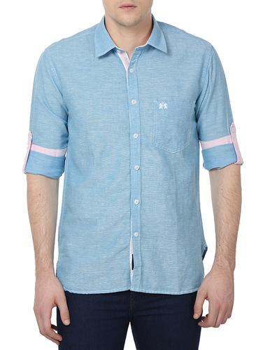 blue cotton blend casual shirt - 11488093 - Very Small Image - 1