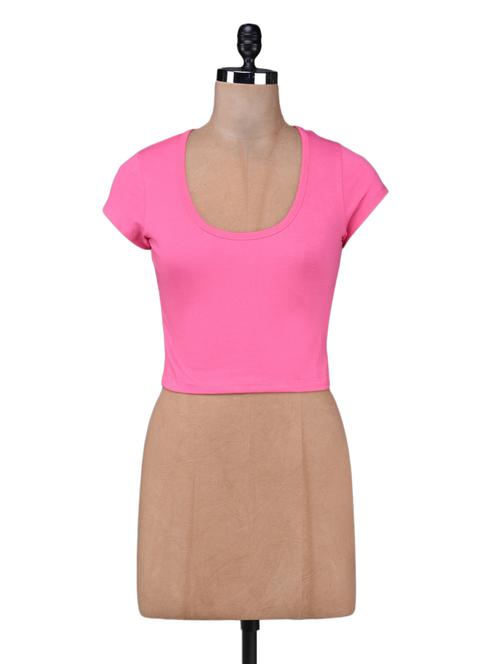 pink cotton lycra knit crop top - 1149164 -  Standard Image - 0